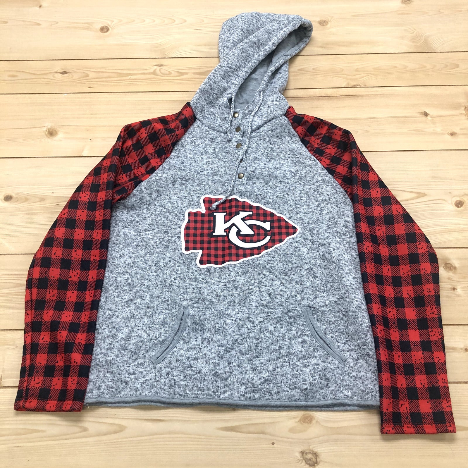 Grey & Red Kansas City Chiefs NFL Pullover Long Sleeve Hoodie Womens Size XL