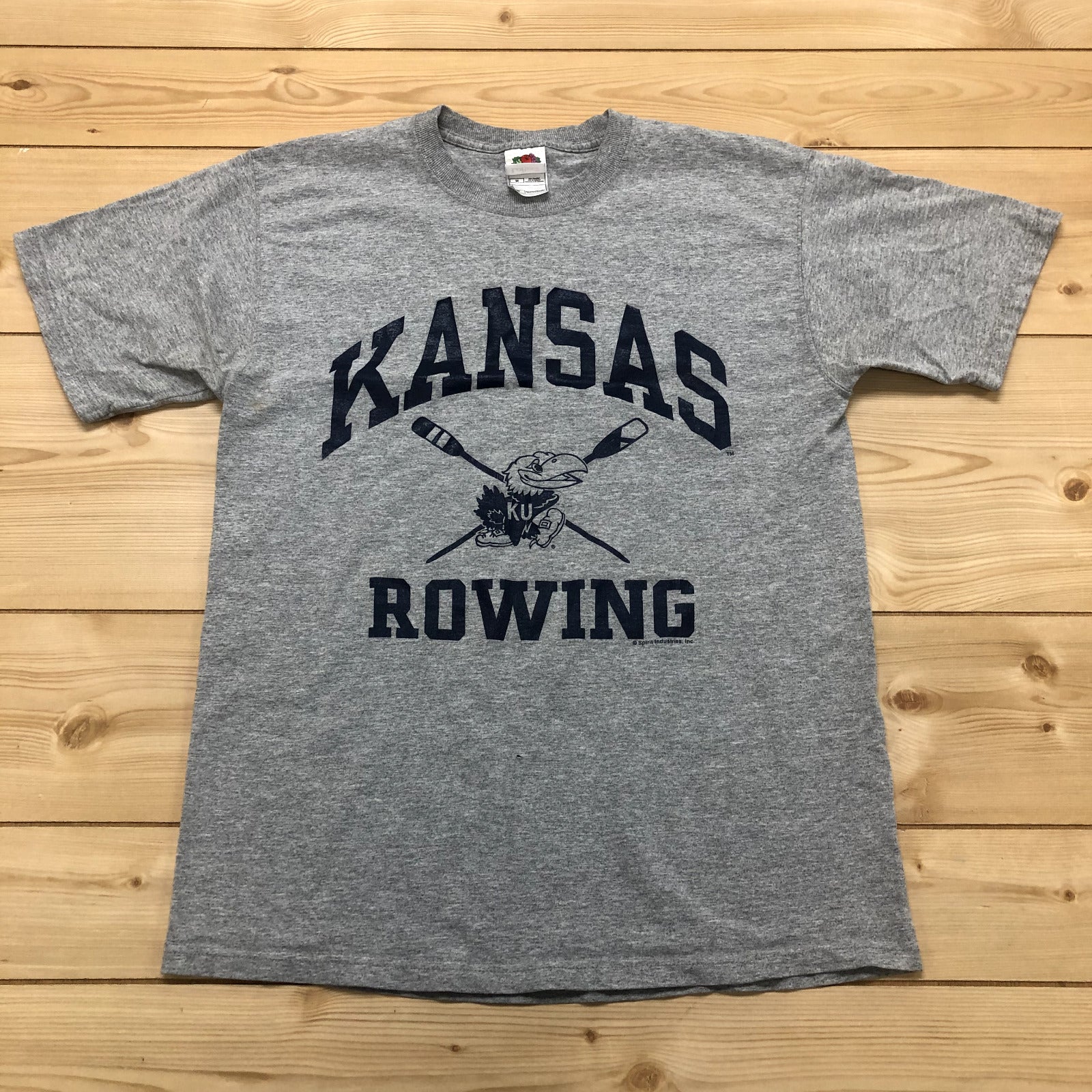 FOTL Grey Kansas Jayhawks Rowing NCAA Crew Short Sleeve T-Shirt Adult Size M