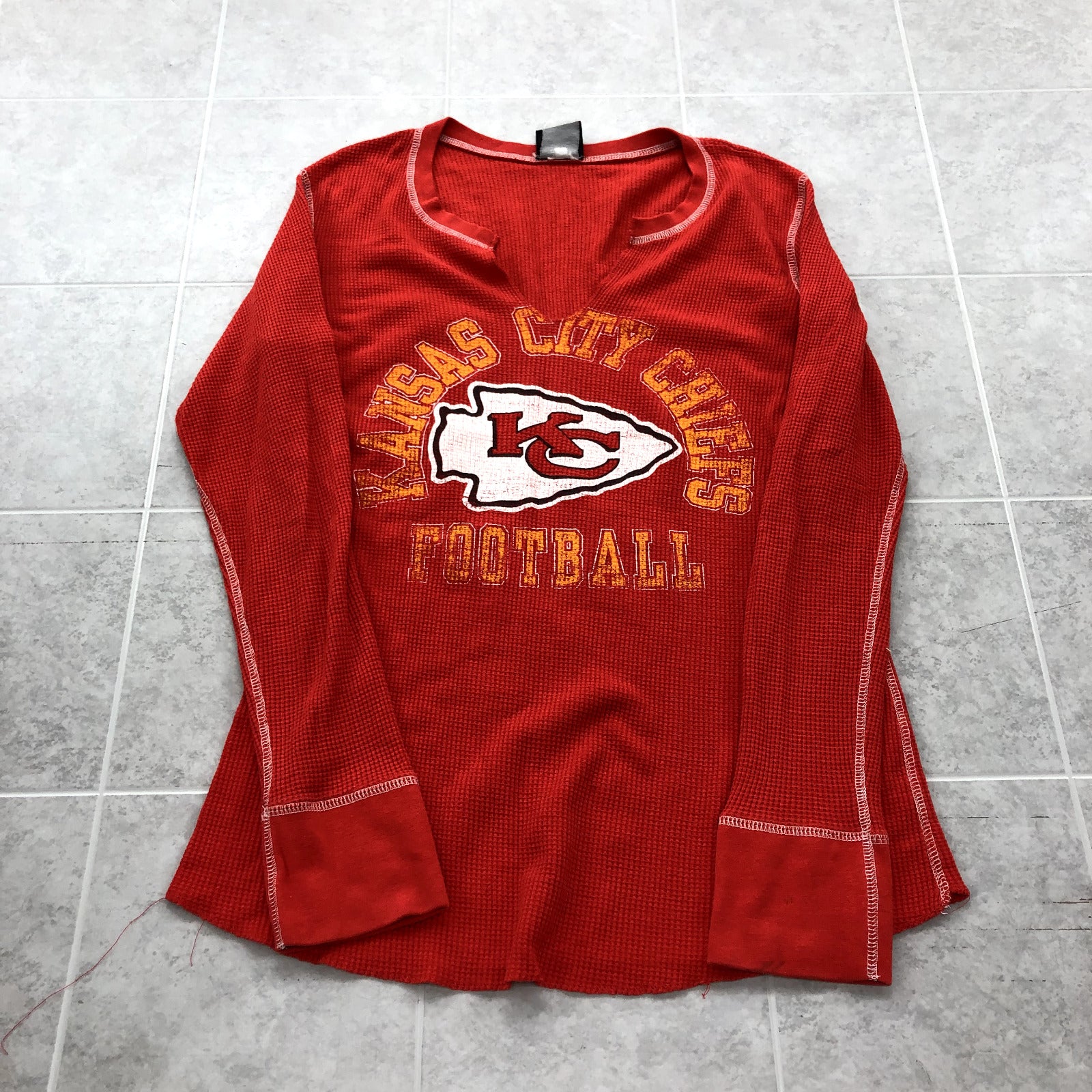 Team Apparel Red Long Sleeve Graphic Kansas City Chiefs T-shirt Womens Size 38