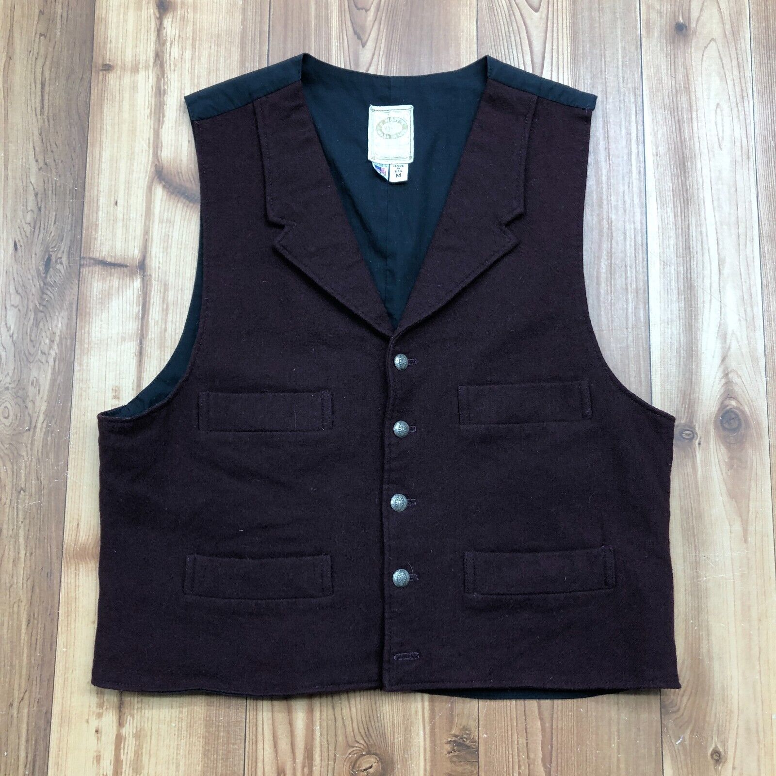 Vintage Maker Burgandy USA Made Adjustable Button Up Suit Vest Mens Size M