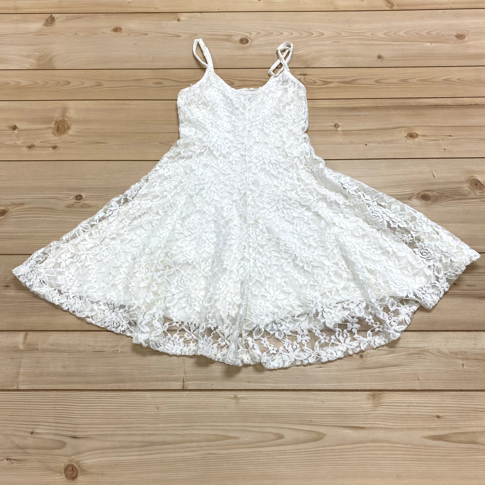 American Eagle Outfitters Cream Lace Strapless Lined Pullover Dress Women Size S
