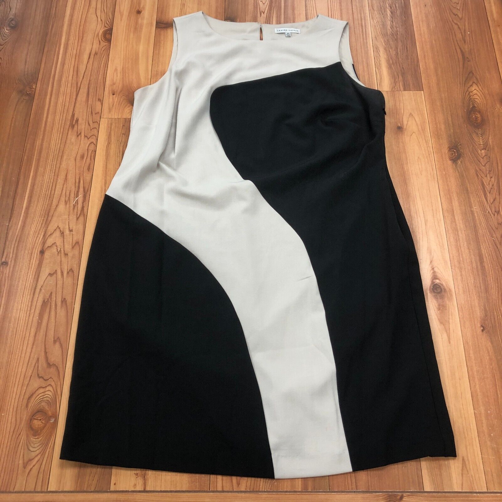 Sandra Darren Black-White Sleeveless Midi Plus Size A-Line Dress Womens Size 18W