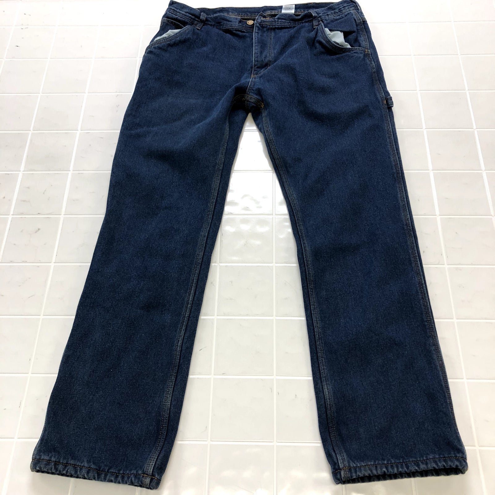 Retro Key Blue Denim Lined Carpenter Flat Front Straight Jeans Adult Size 38X34