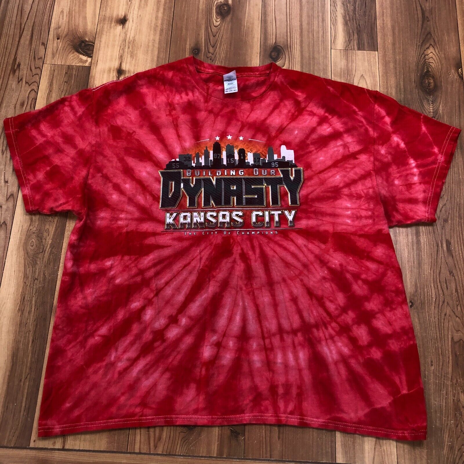 Colortone Red Tie Dye BUILDING OUR DYNASTY KC Chiefs T-Shirt Adult Size 2XL