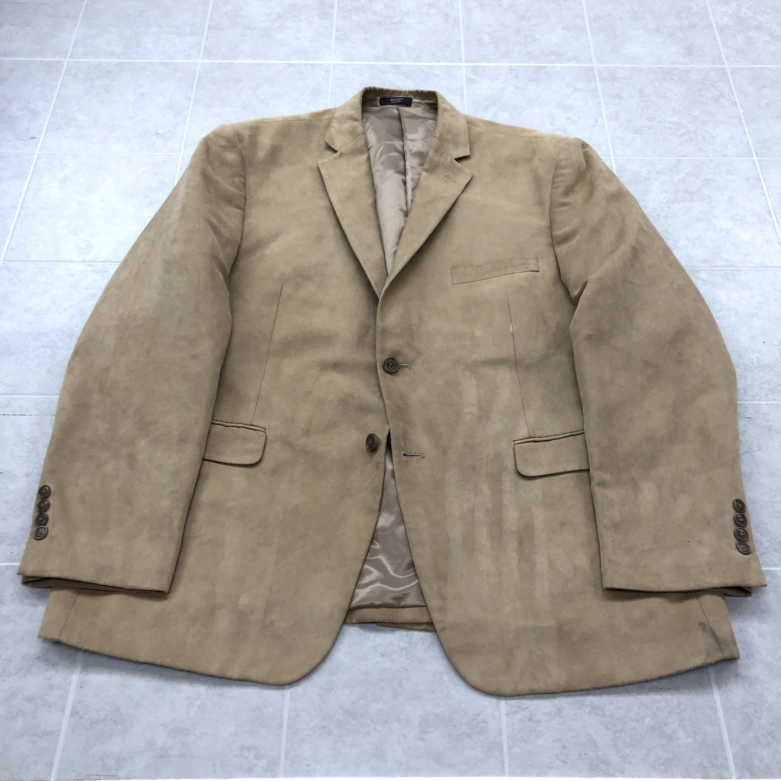 Adolfo Beige Lined Single Breasted Notch Lapel Suede Blazer Adult Size 48R