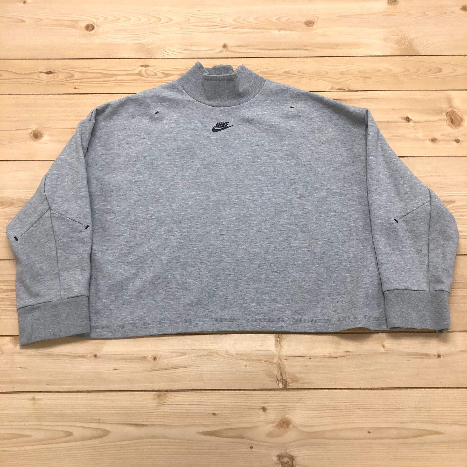 Nike Grey Logo Mock Neck Long Sleeve Pullover Cropped Sweatshirt Womens Size XL