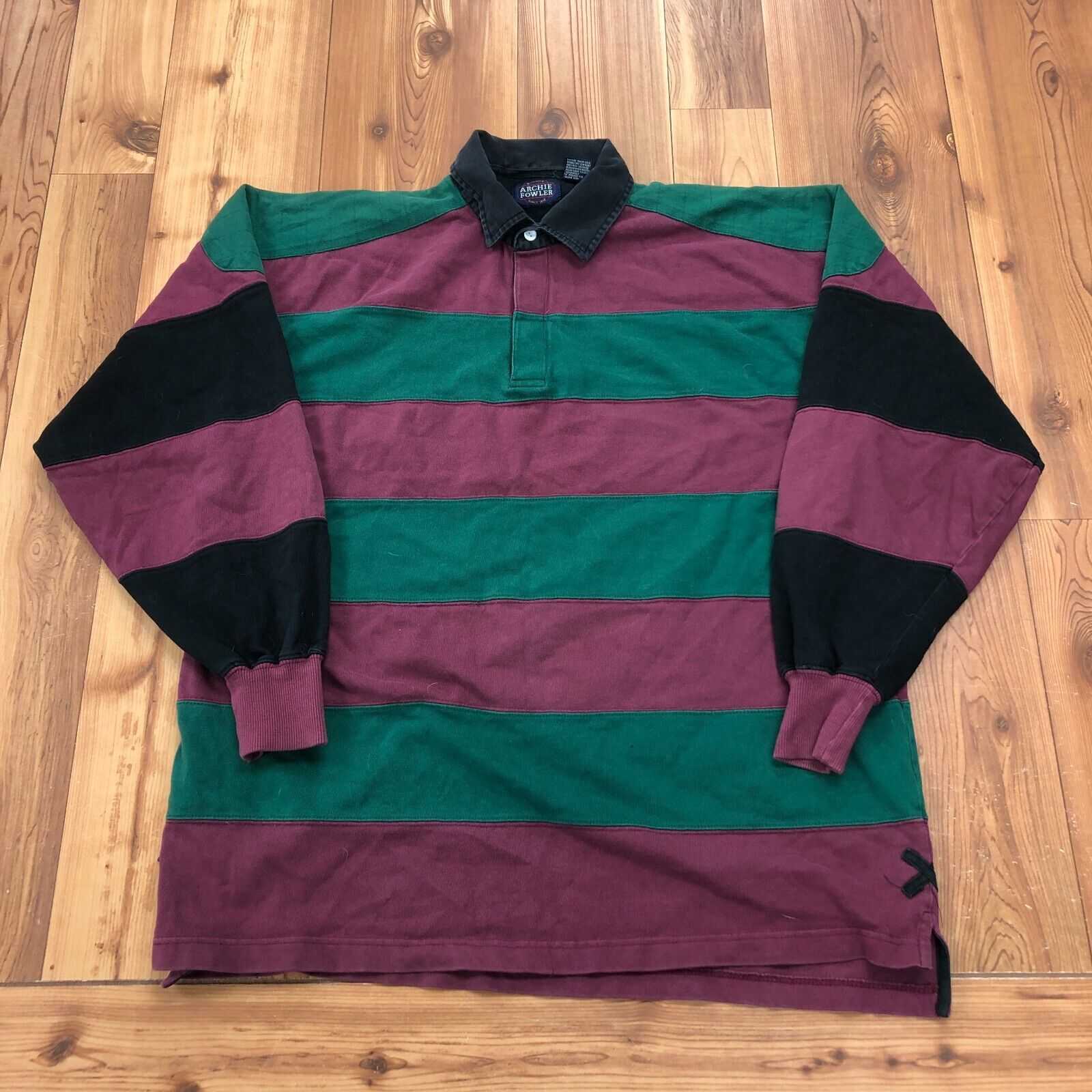 Vintage Archie Fowler Multicolor Stripe Long Sleeve Casual Polo Shirt Men Size L