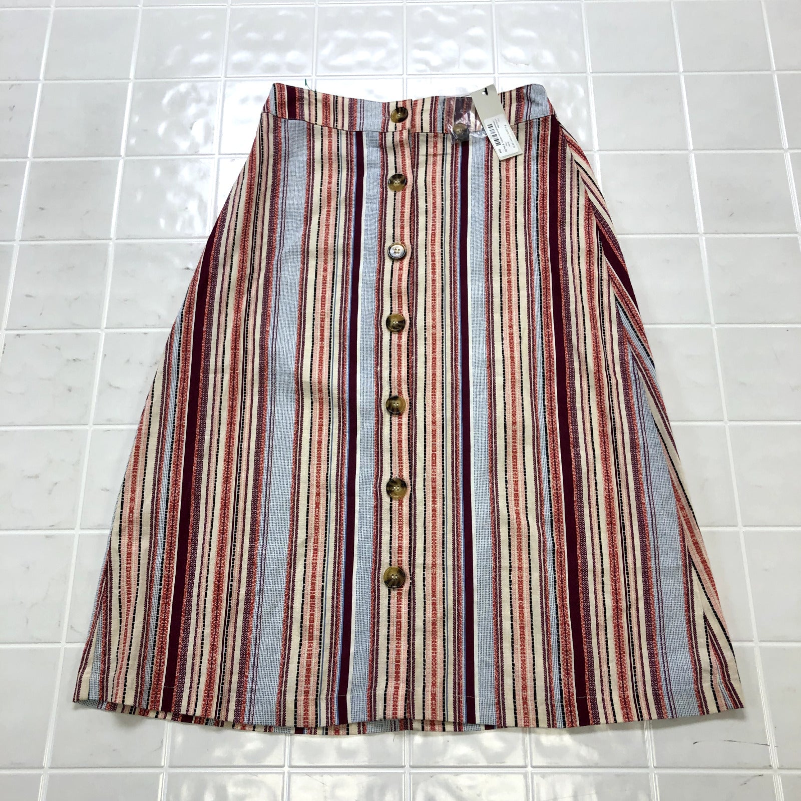 NEW Jun & Ivy Multicolor Stripe Regular Fit Button Skirt Women's Size S