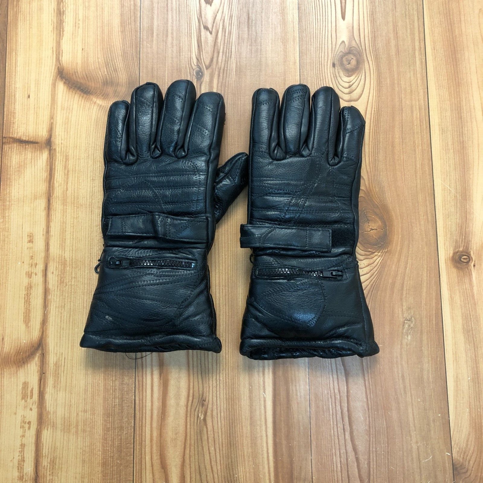 Vintage Thinsulate Black Leather Gloves With Zipper and Hand Strap 40 Grams