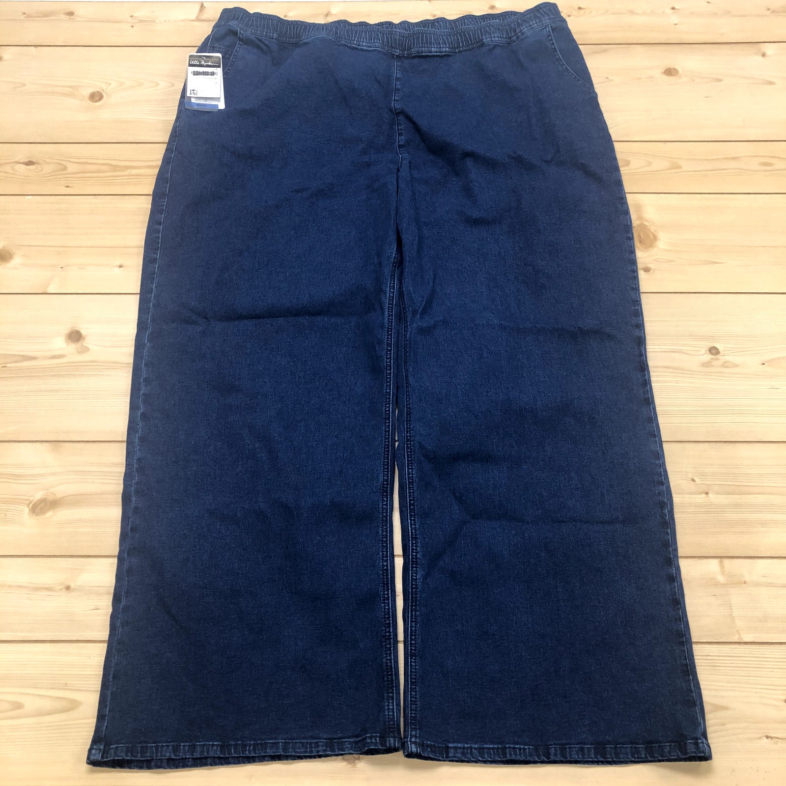 Ulla Popken Blue Dark Denim Straight & Full Modern Pull On Jeans Women Size 28