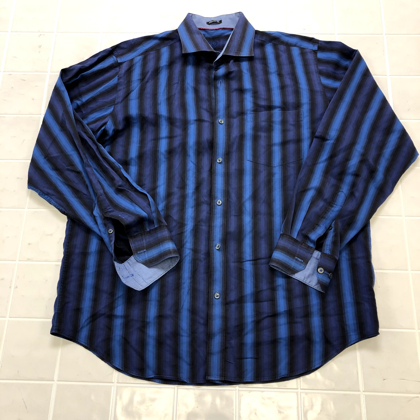 Bugatchi Blue Multicolor Stripe Regular Fit Button Up Shirt Adult Size XL