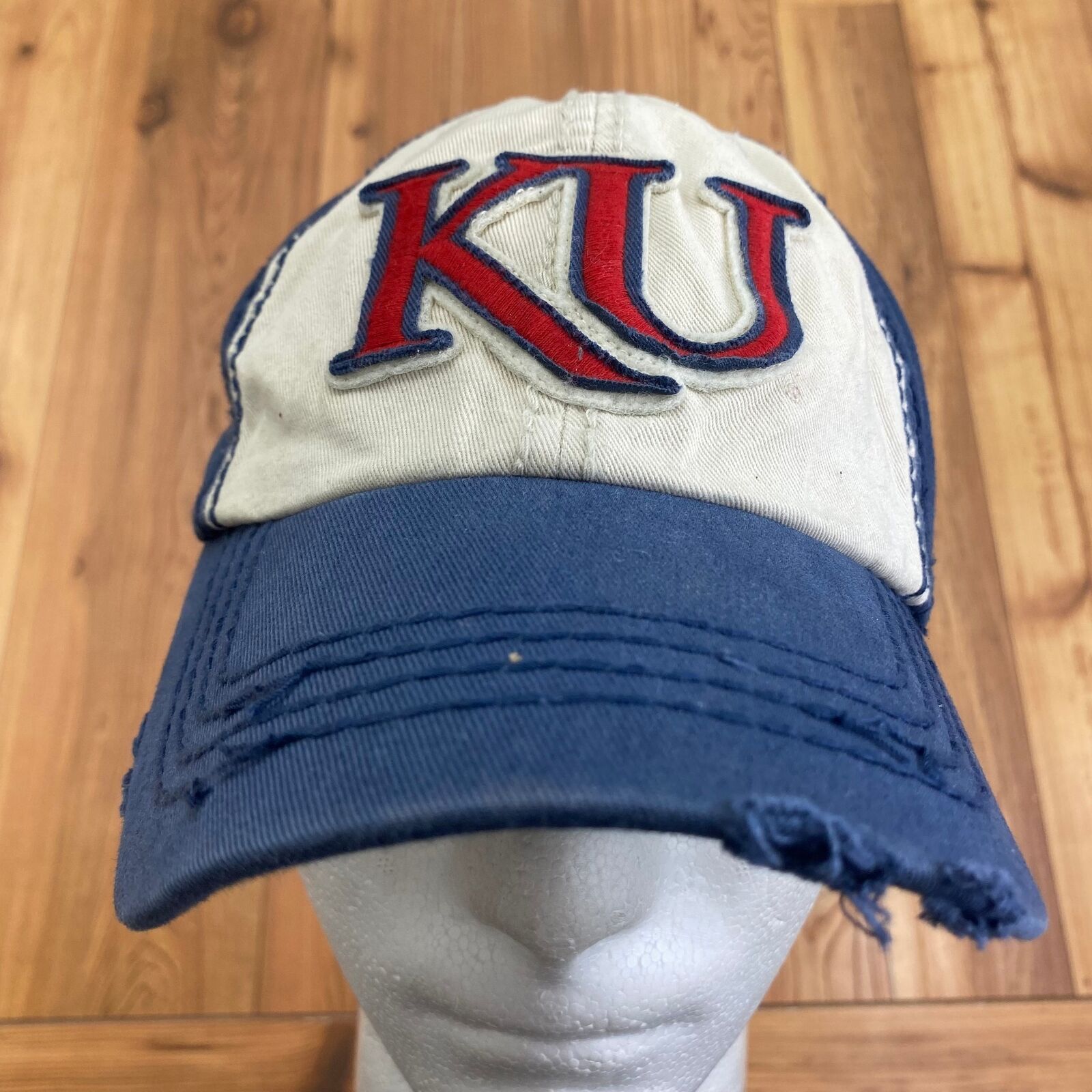 '47 Brand Blue Distressed Kansas Jayhawks Embroidered Fitted Cap Adult Size M