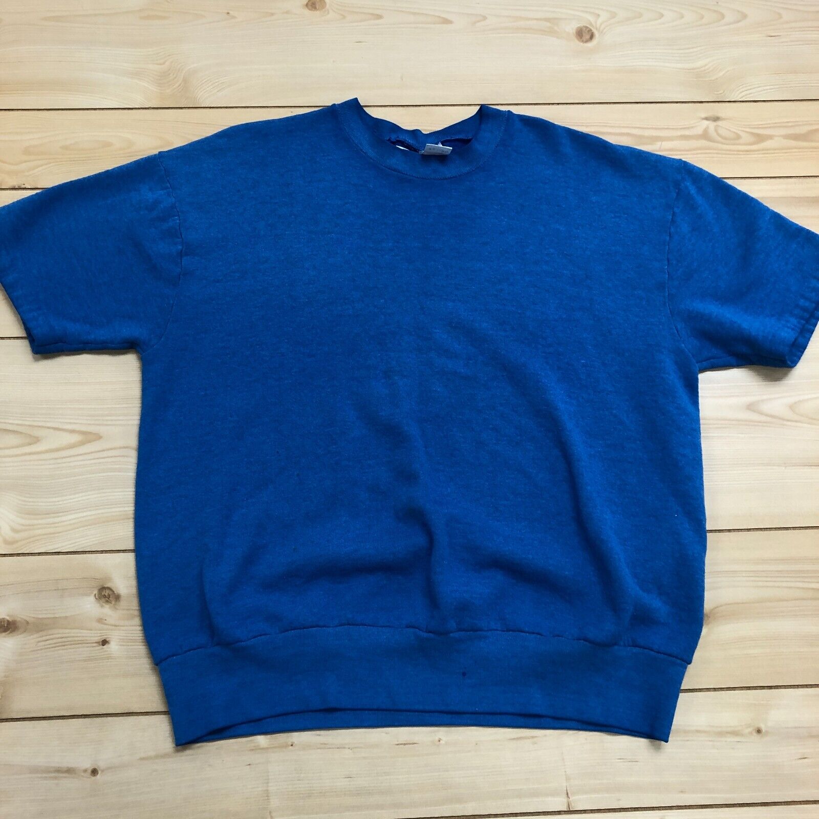 Vintage Fruit Of The Loom Blue Solid Short Sleeve Cotton Sweatshirt Women's XL
