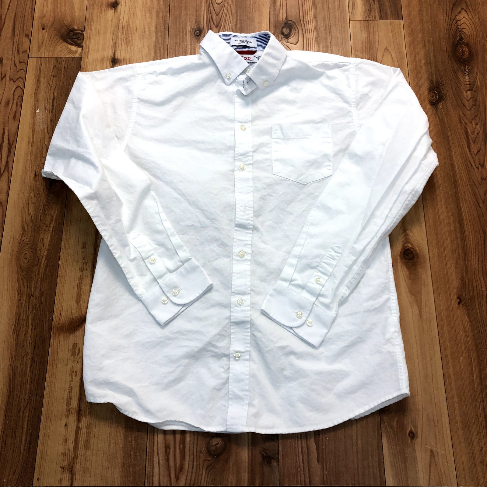 IZOD White Solid Regular Fit Single Pocket Cotton Button Up Shirt Youth Size XL