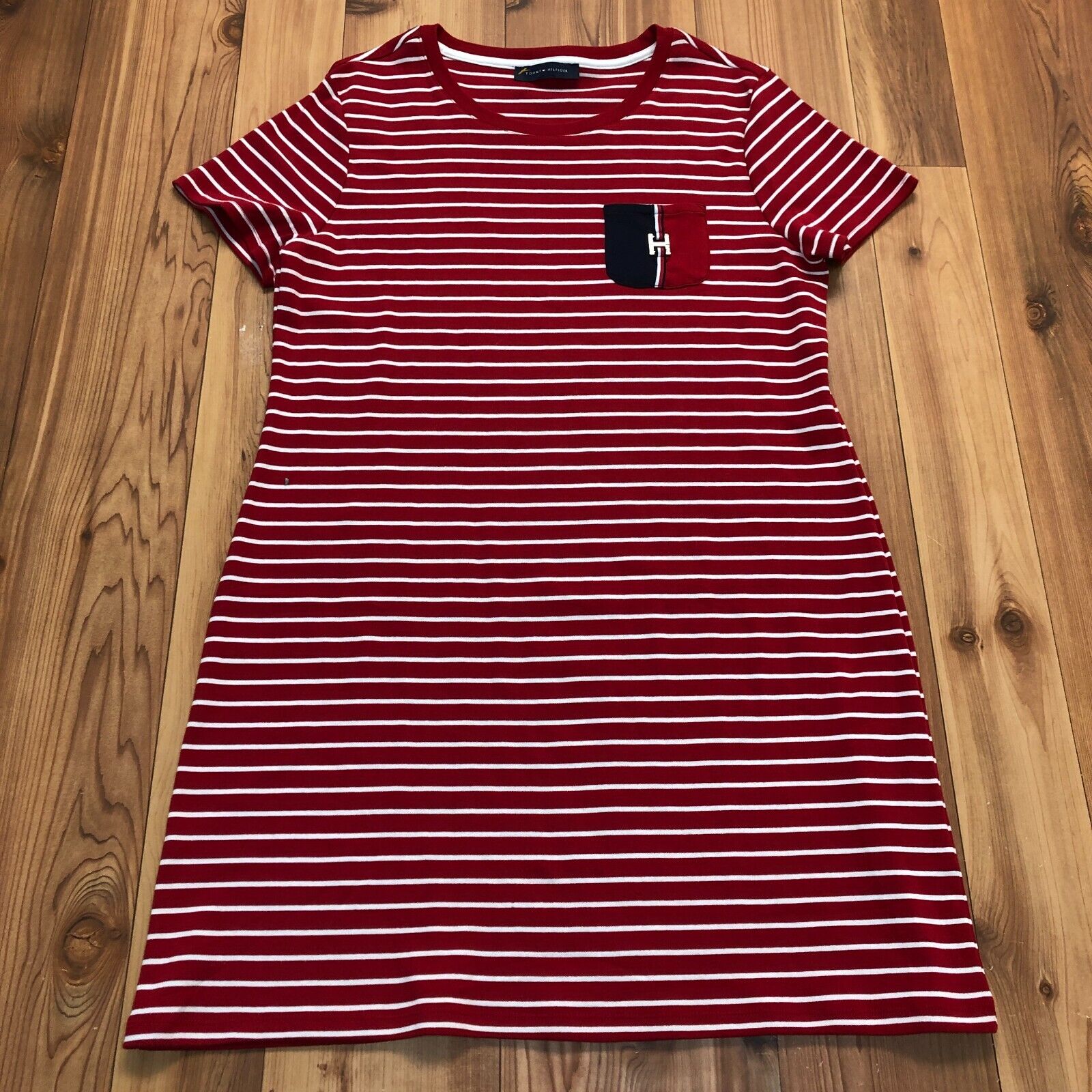 Tommy Hilfiger Red Striped Short Sleeve Tunic Regular Fit Dress Women's Size XL