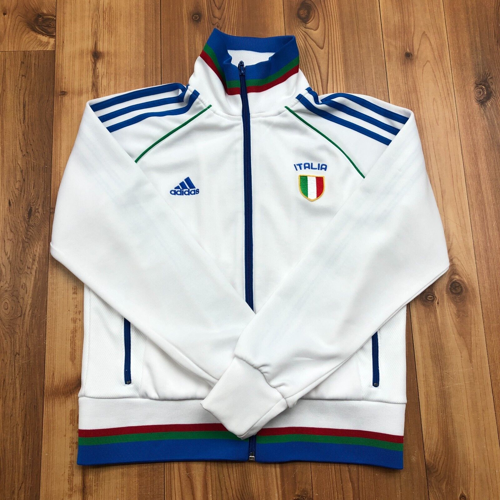 Adidas White Italia #7 Stripe Long Sleeve Full-Zip Mock Neck Jacket Adult Size M