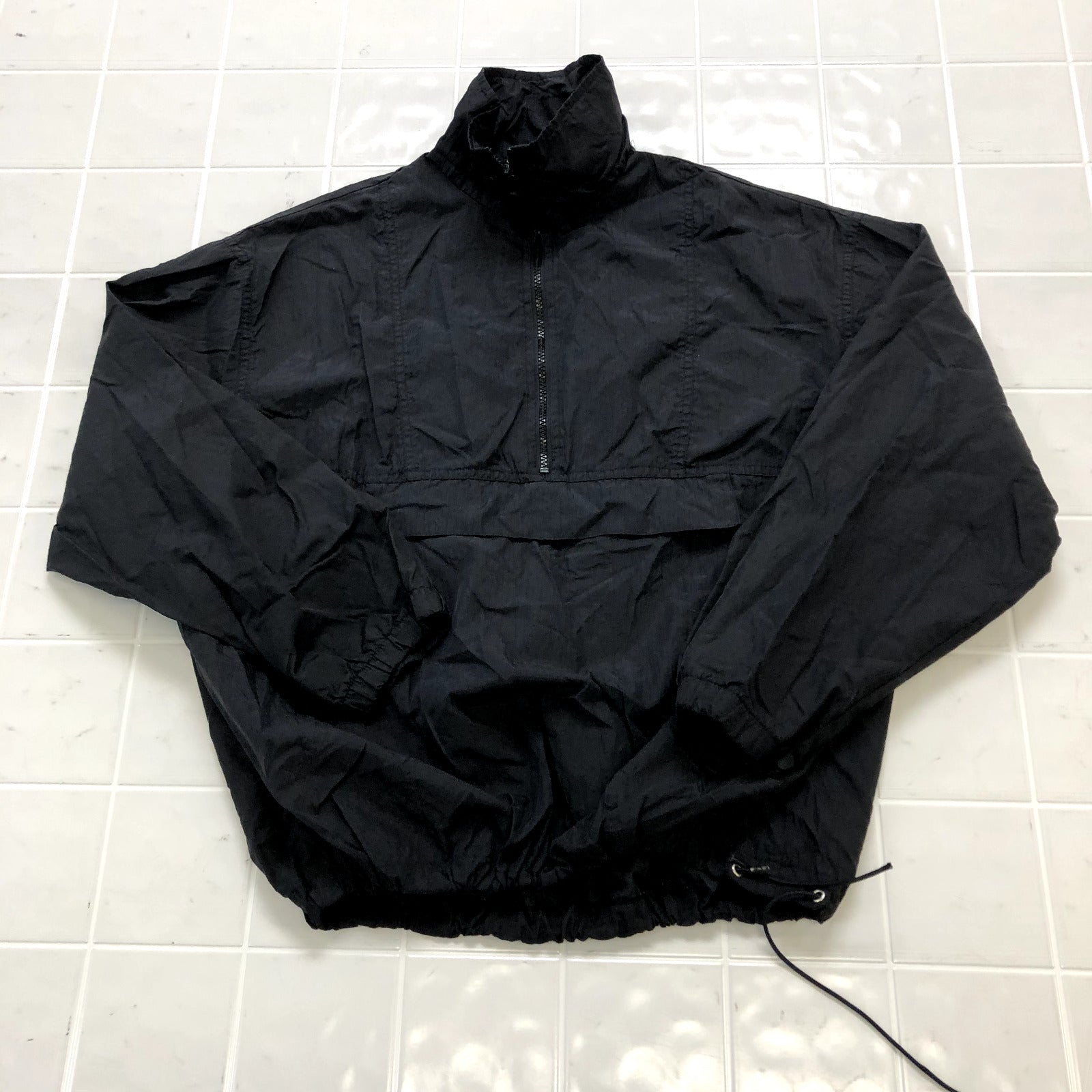 Vintage Donnie August Black Solid Mock Neck Windbreaker Sweatshirt Adult Size XL