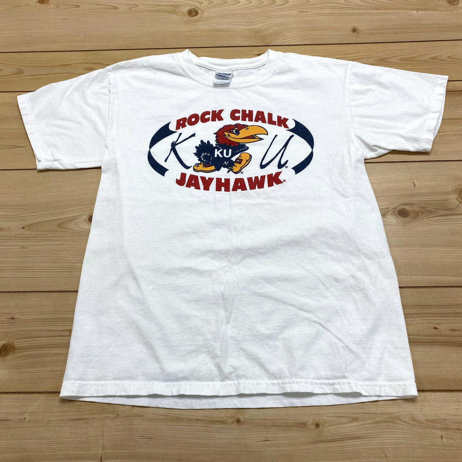 Vintage White Kansas University Jayhawk Short Sleeve T-Shirt Adult Size M