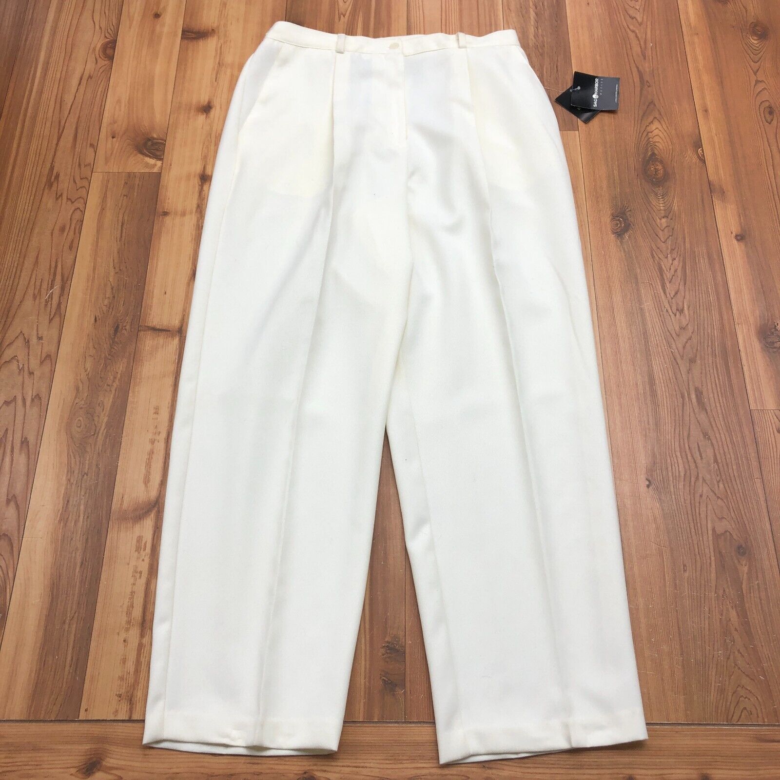 NEW Sag Harbor White Pleated Straight Leg Petite Fit Dress Pants Womens Size 16P