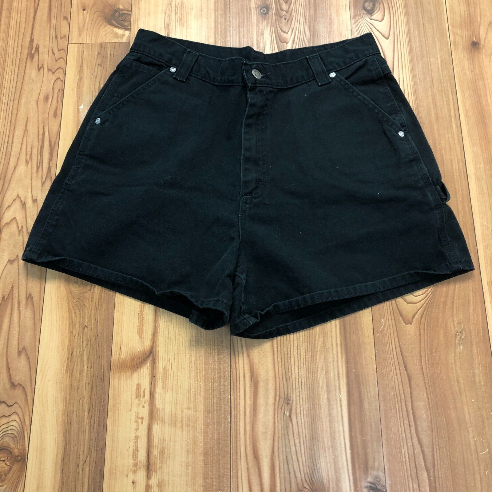 Vintage Lee Black Riveted Cotton Flat Front Jean Mom Shorts Women Size 12 M