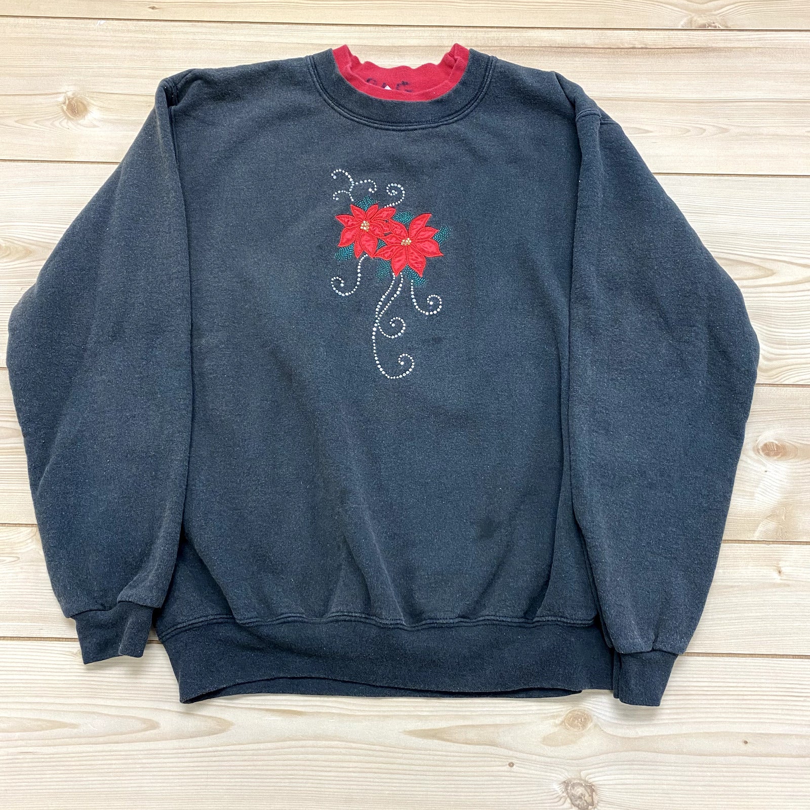 Vintage Top Stitch Grey Long Sleeve Crew Neck Pullover Sweatshirt Adult Size L