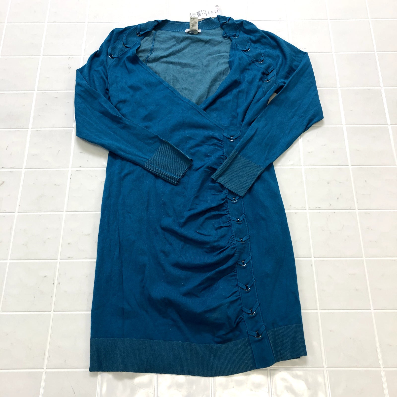 NEW Cache Blue Solid Stretch Deep V-neck Regular Fit Wrap Dress Women's Size XL