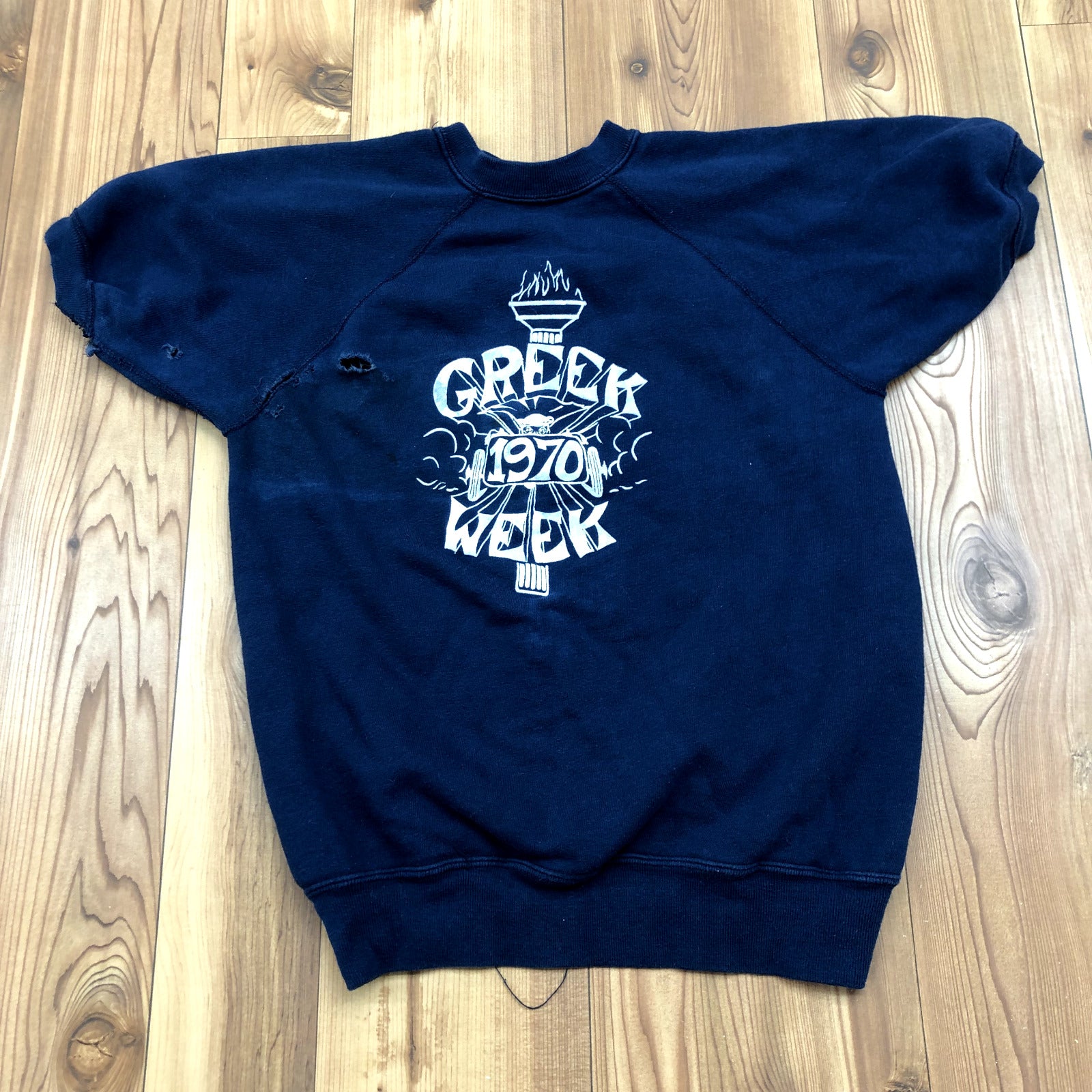 Vintage FSSC Dark Blue Short Sleeve "GREEK WEEK 1970" Sweatshirt Women Size M
