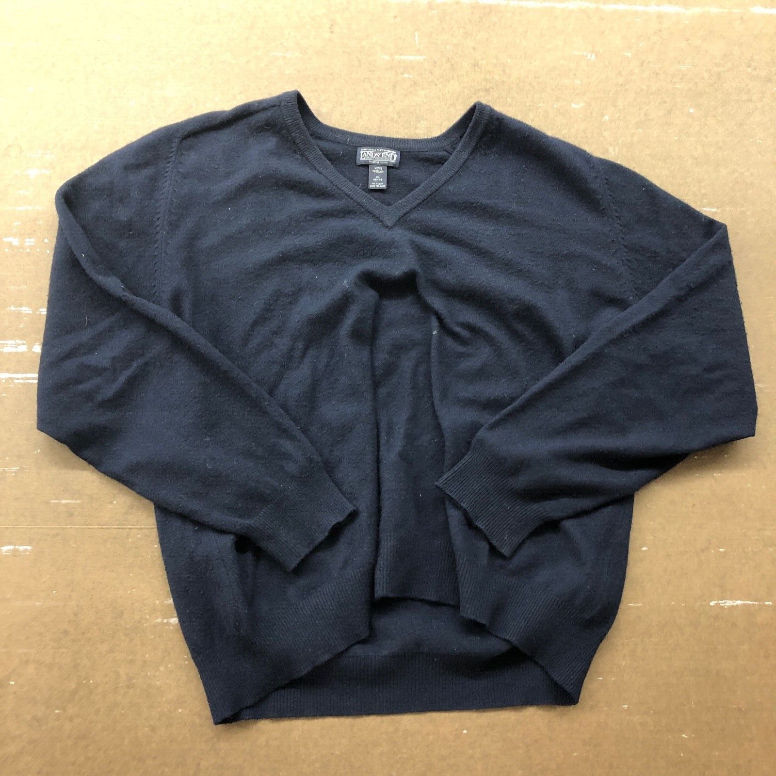 Lands End Direct Merchant Blue V-Neck Pullover Cashmere Sweater Adult Size XL