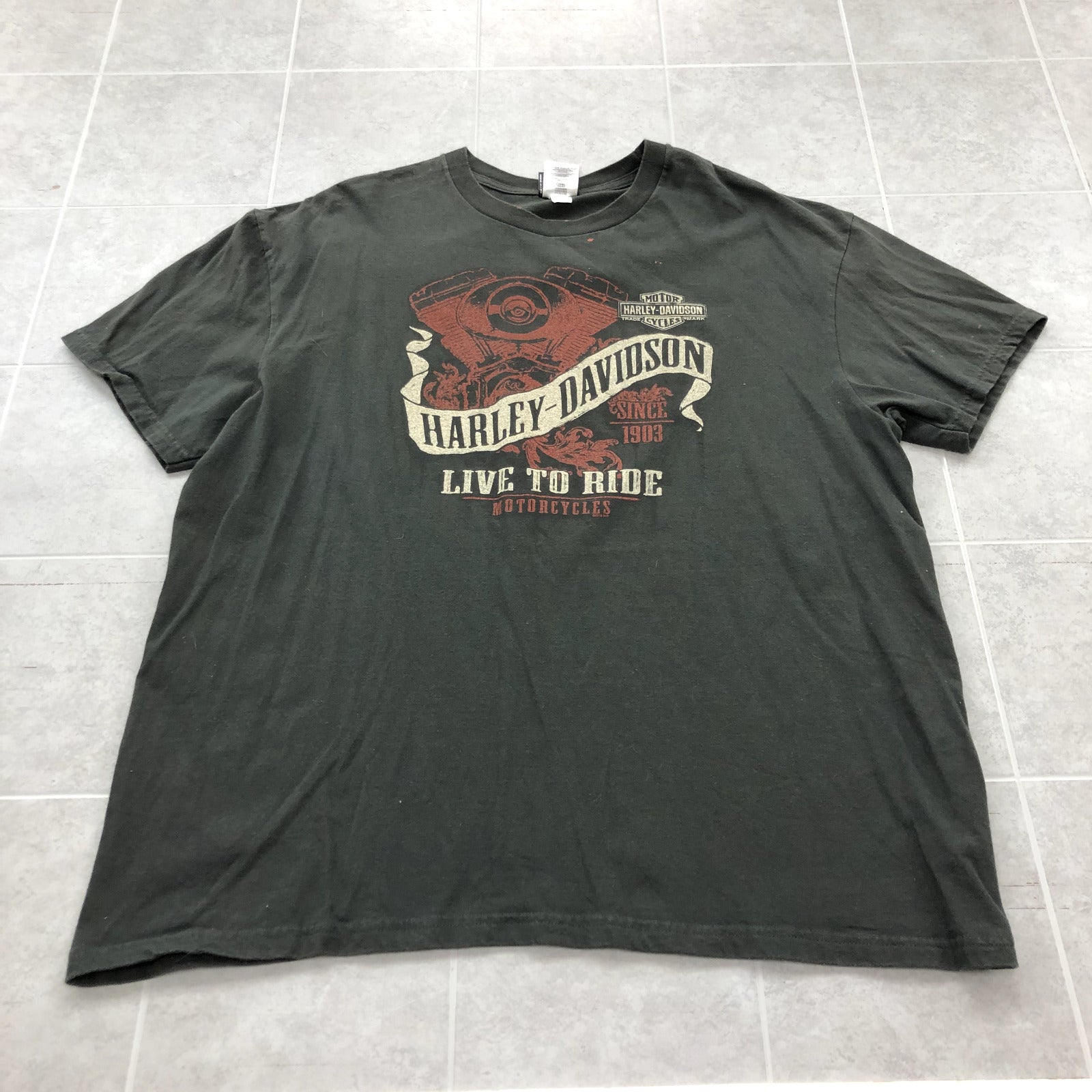 Harley Davidson Black Short Sleeve Graphic Logo Crew Neck T-shirt Adult Size 2XL