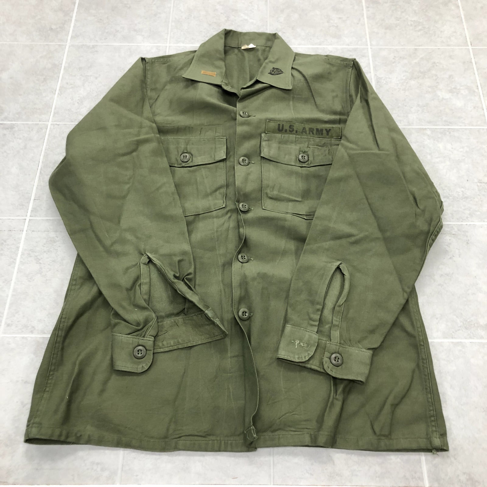 Vintage US Military Green Long Sleeve Button Up Uniform Shirt Adult Size 15.5