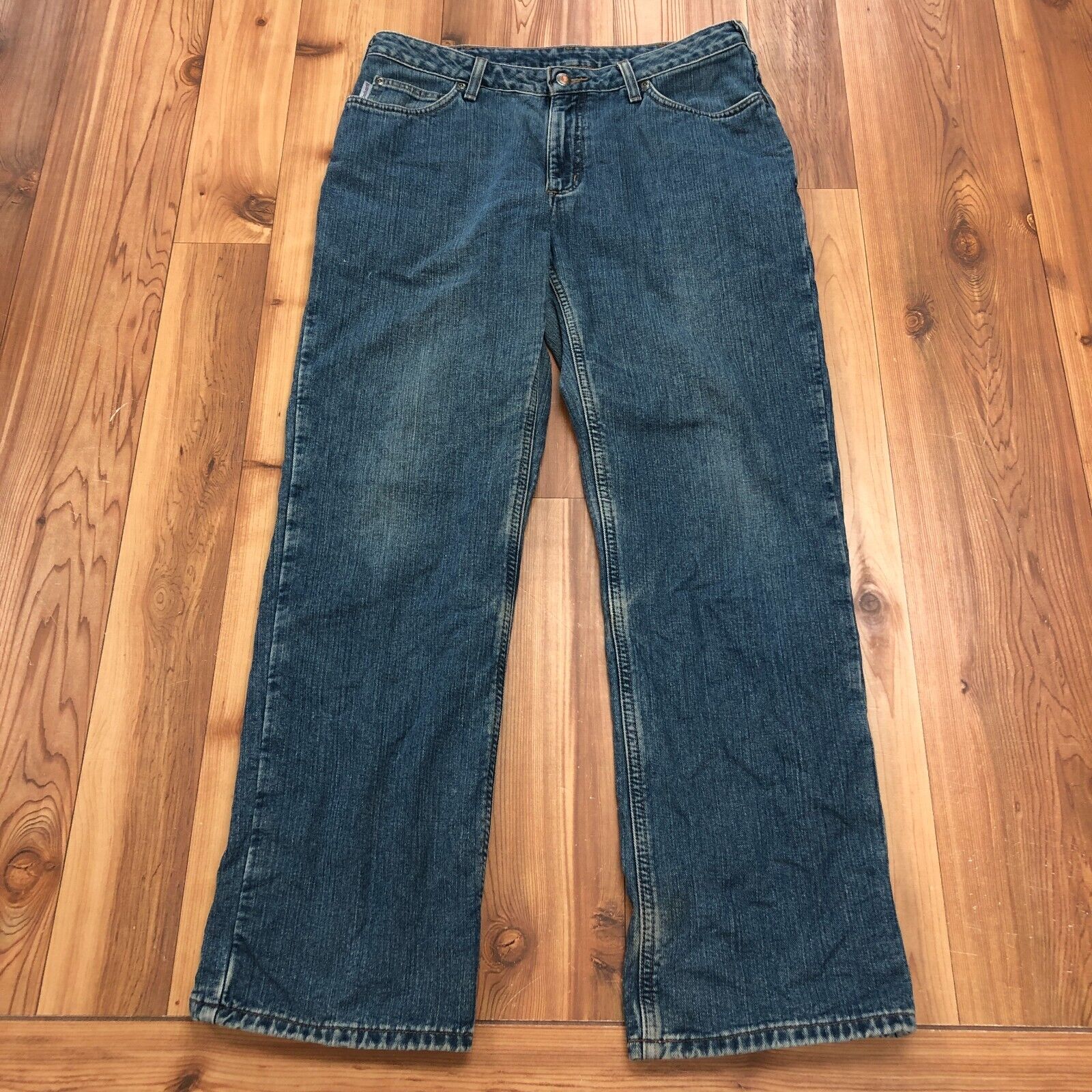 Carhartt Blue Flat Front Straight Leg Flannel Lined Denim Jeans Women Size 10x32