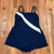Vintage ILGWU Blue White Stripe Skirt One Piece Swimsuit Women's Size XL