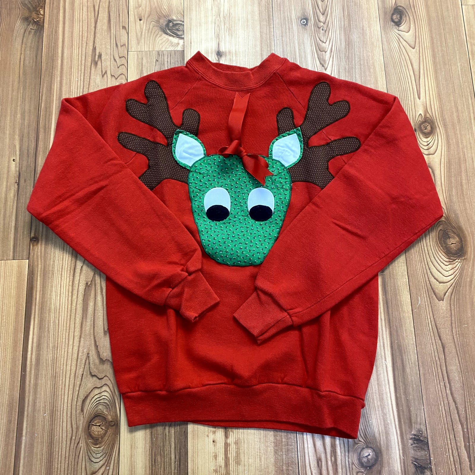 Vintage Jerzees Red Reindeer Christmas Cotton Blend Sweatshirt Adult Size M