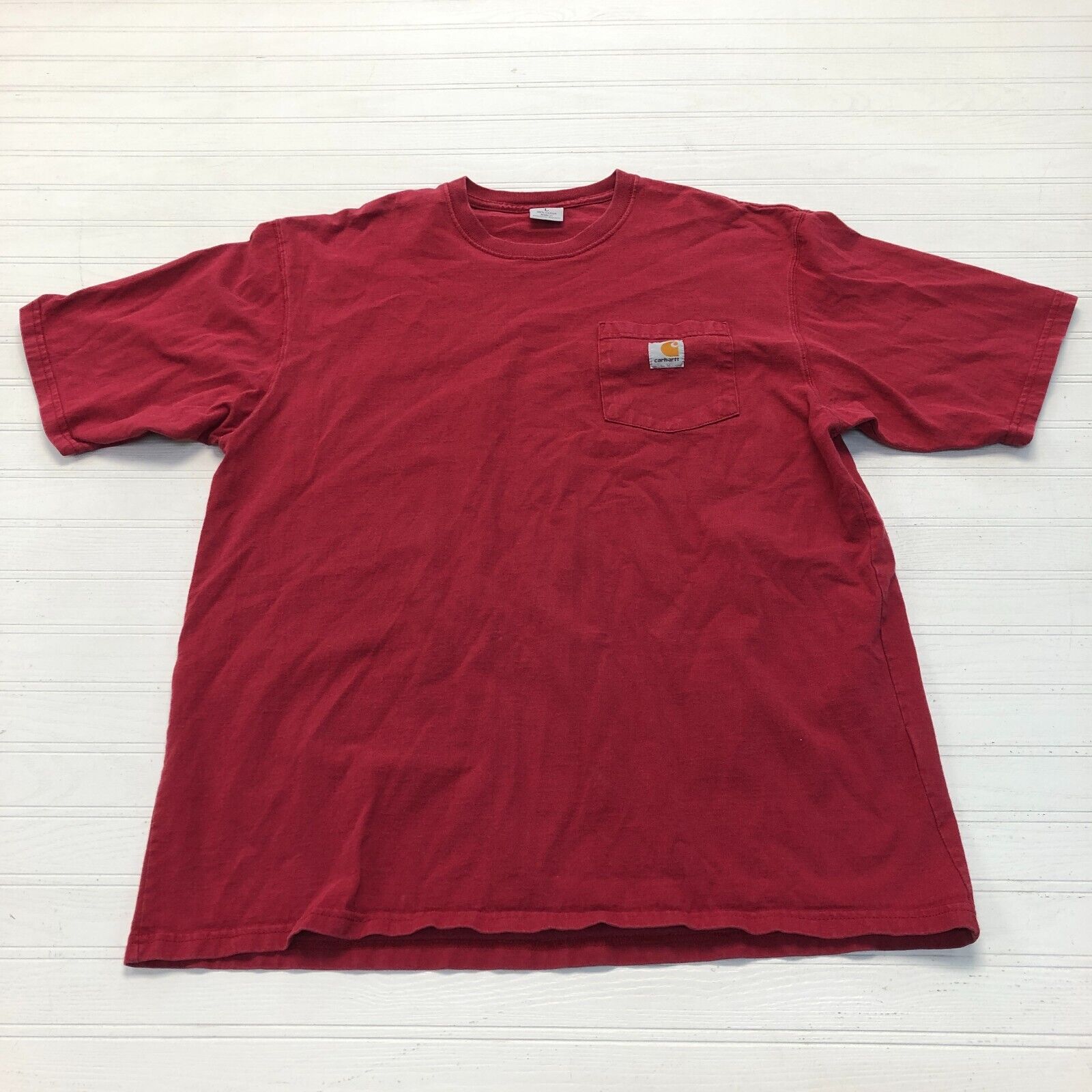 Carhartt Red 100% Cotton Short Sleeve Pocket Crew Neck Work T-Shirt Mens Size L