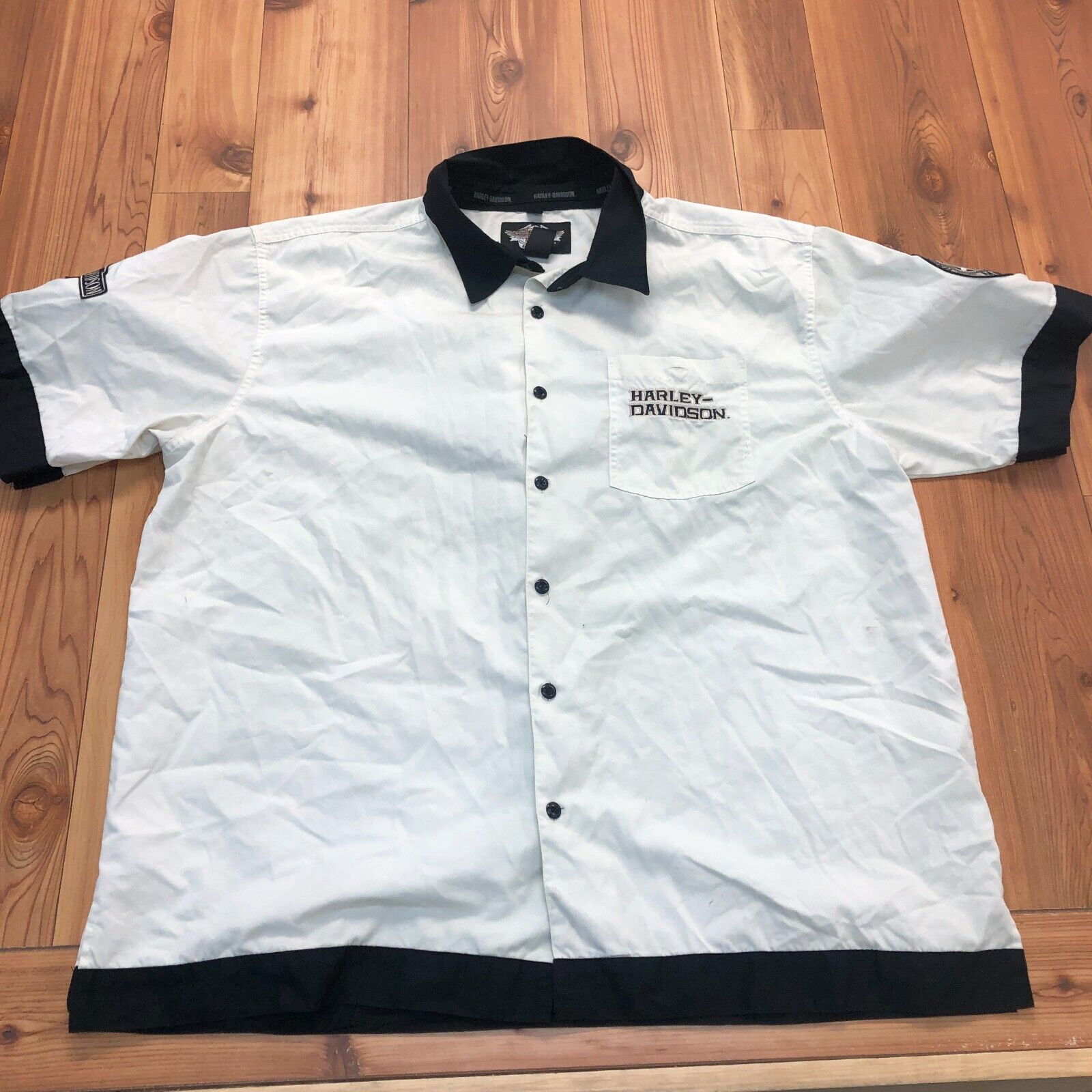 Harley Davidson White Button Up Short Sleeve Cotton Blend Shirt Men's Size 2XL