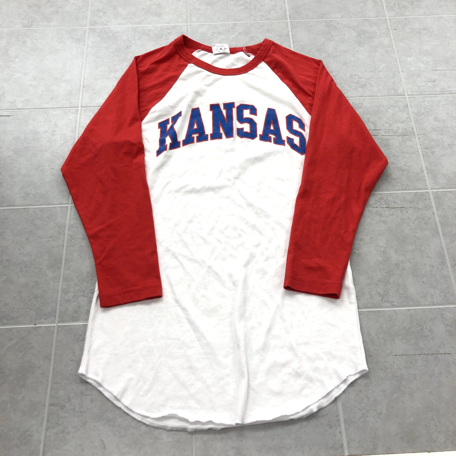 Charlie Hustle White Long Sleeve Round Neck Kansas Jayhawks T-shirt Adult Size S