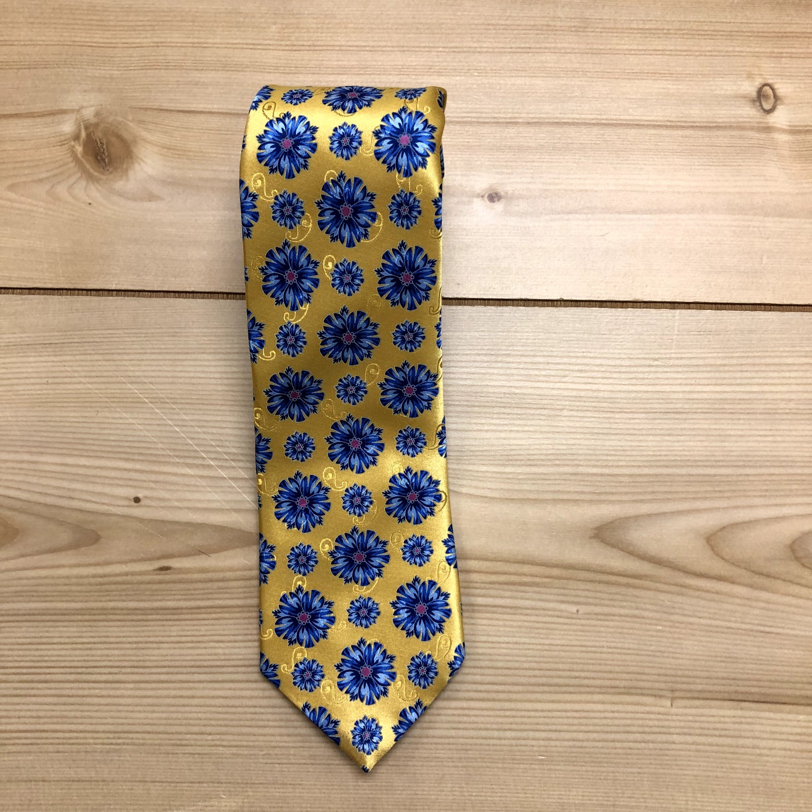 Ermenegildo Zegna Yellow Floral Regular Pointed Neck Tie Mens One Size Fits All