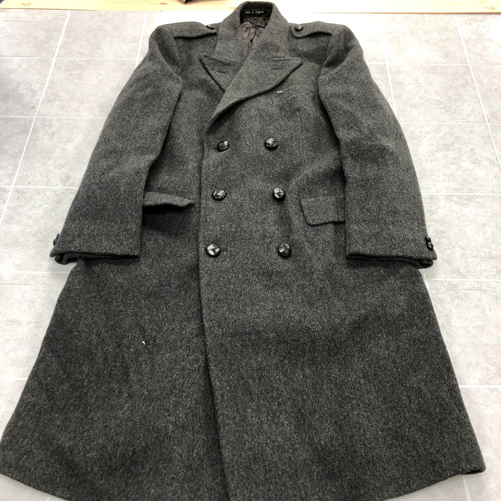 Vintage Mark Shale Gray Long Sleeve Lined DB Wool Overcoat Adult Size 44R