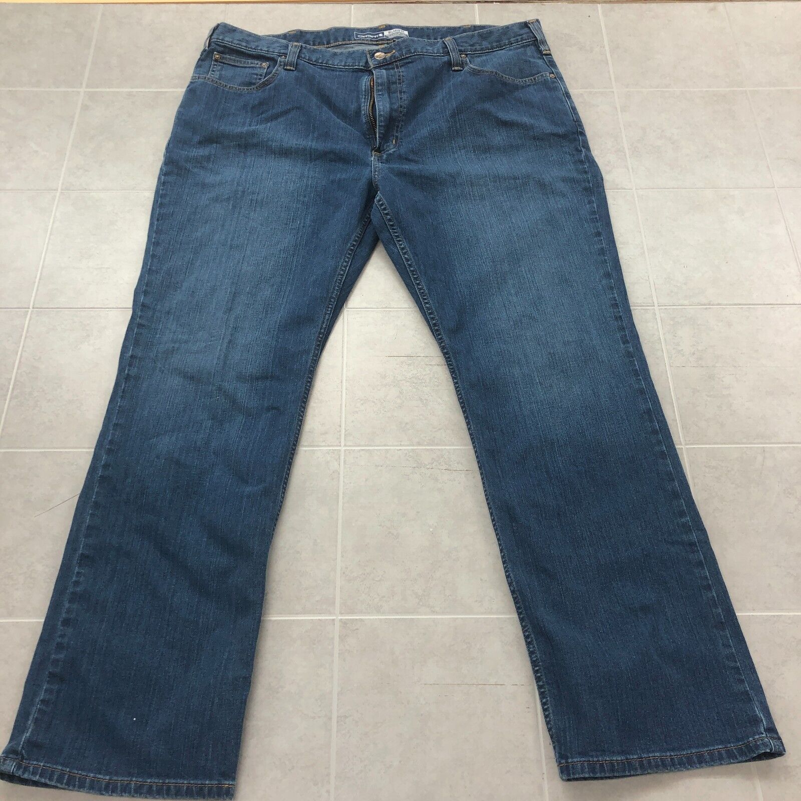 Carhartt Blue Denim Relaxed Fit Mid Rise Straight Leg Work Jeans Men Size 42X32