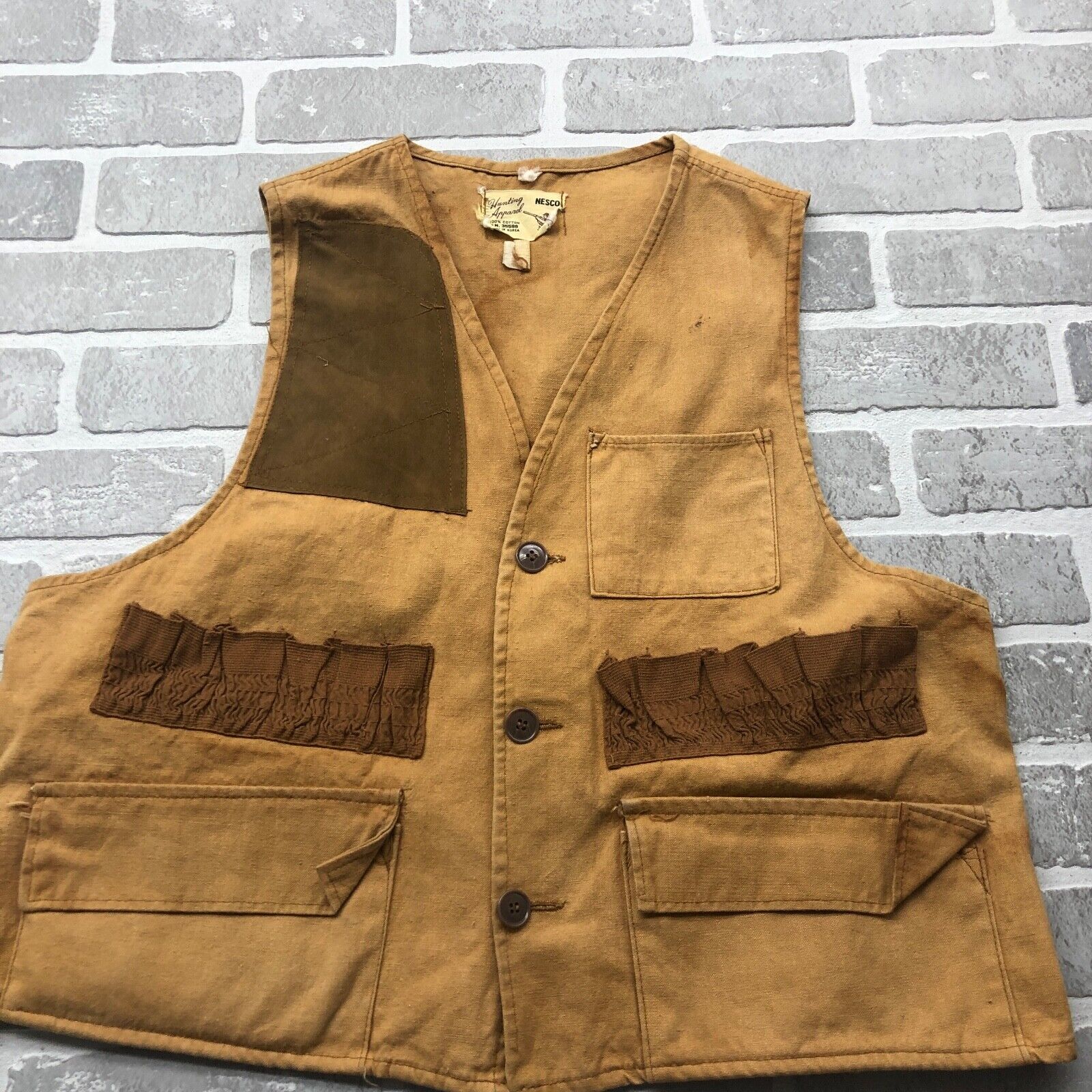 Vintage Nesco Hunting Apparel Brown Button Sleeveless Vest Men's Size M