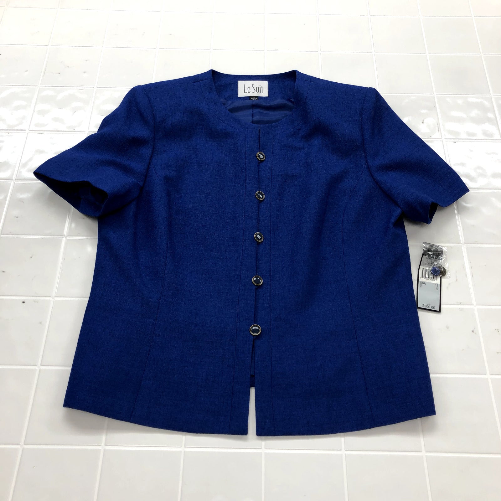 Vintage Le Suit Blue Button Up Short Sleeve Business Blazer Womens Size 10