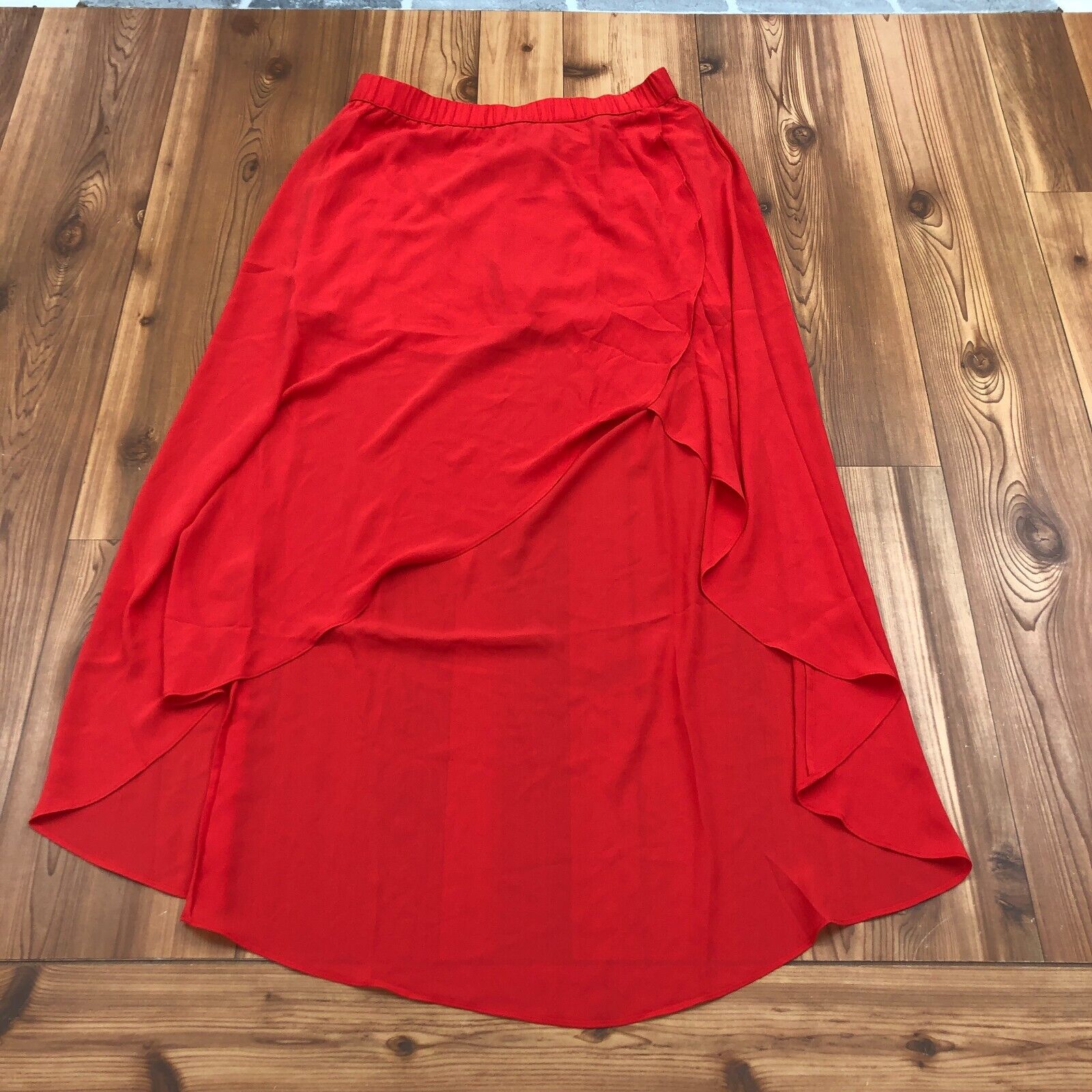 NEW Cache Red Ruffled A Line Long Sheer Elastic Waist Skirt Women Size Medium