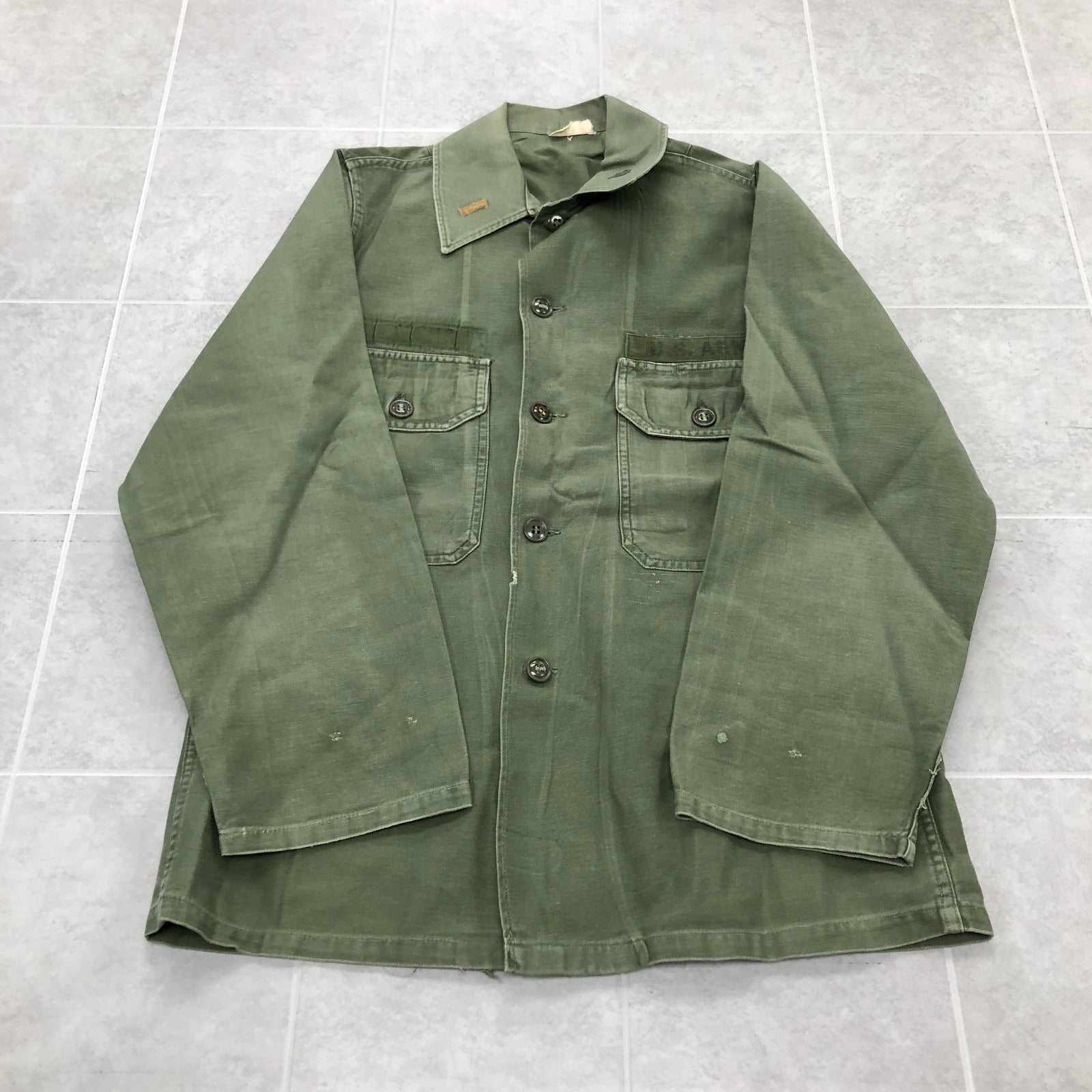 Vintage US Military Green Long Sleeve Button Up Cotton Shirt Adult Size M