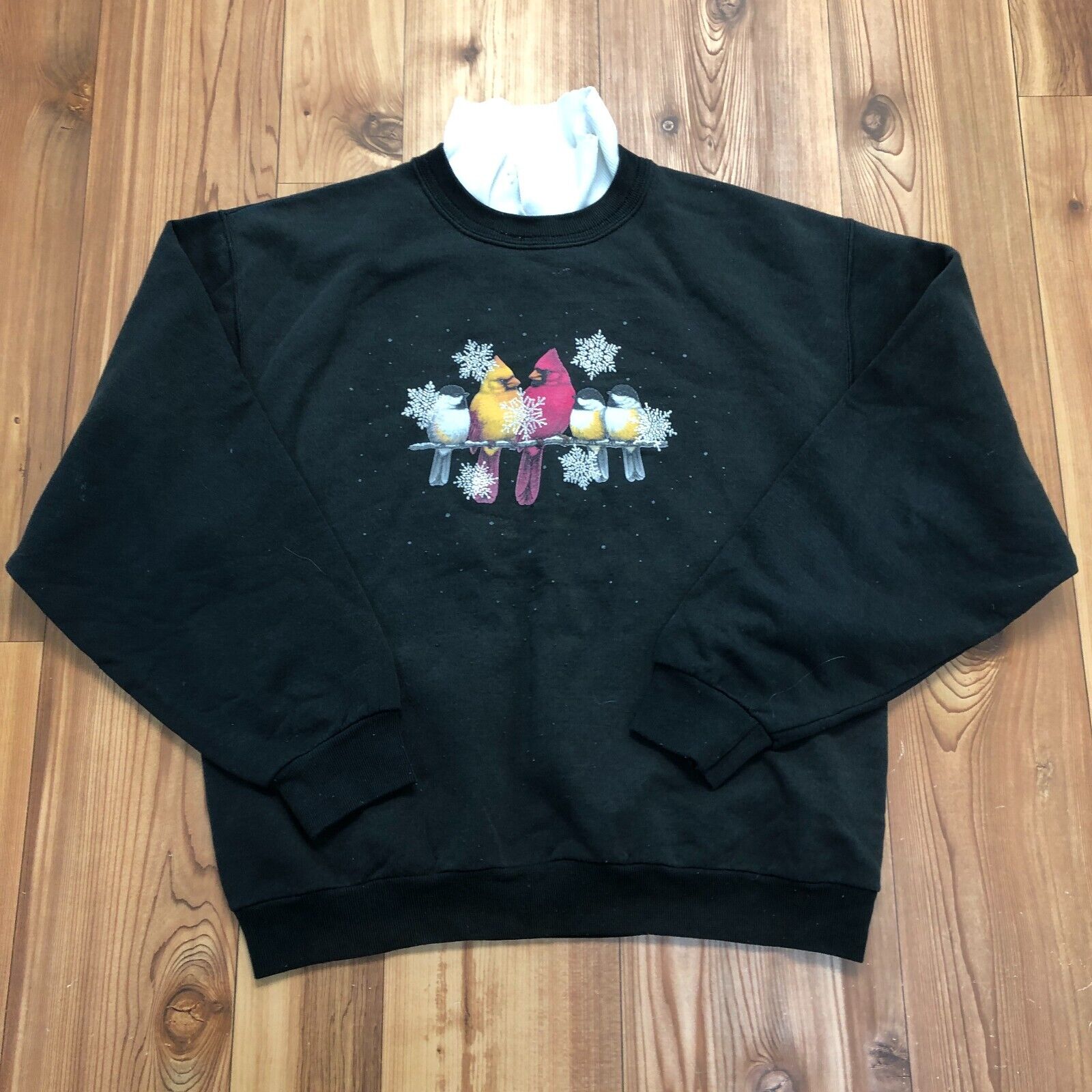 National Wildlife Federation Black Bird Graphic Pullover Sweatshirt Women's S
