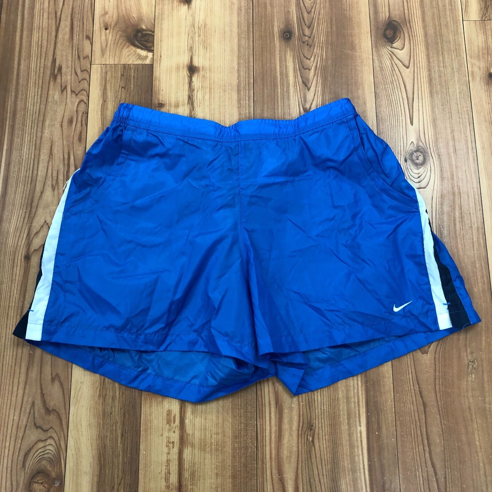 NEW Nike Blue Stripe Elastic Waist Breathable Athletic Wear Shorts Women Size XL