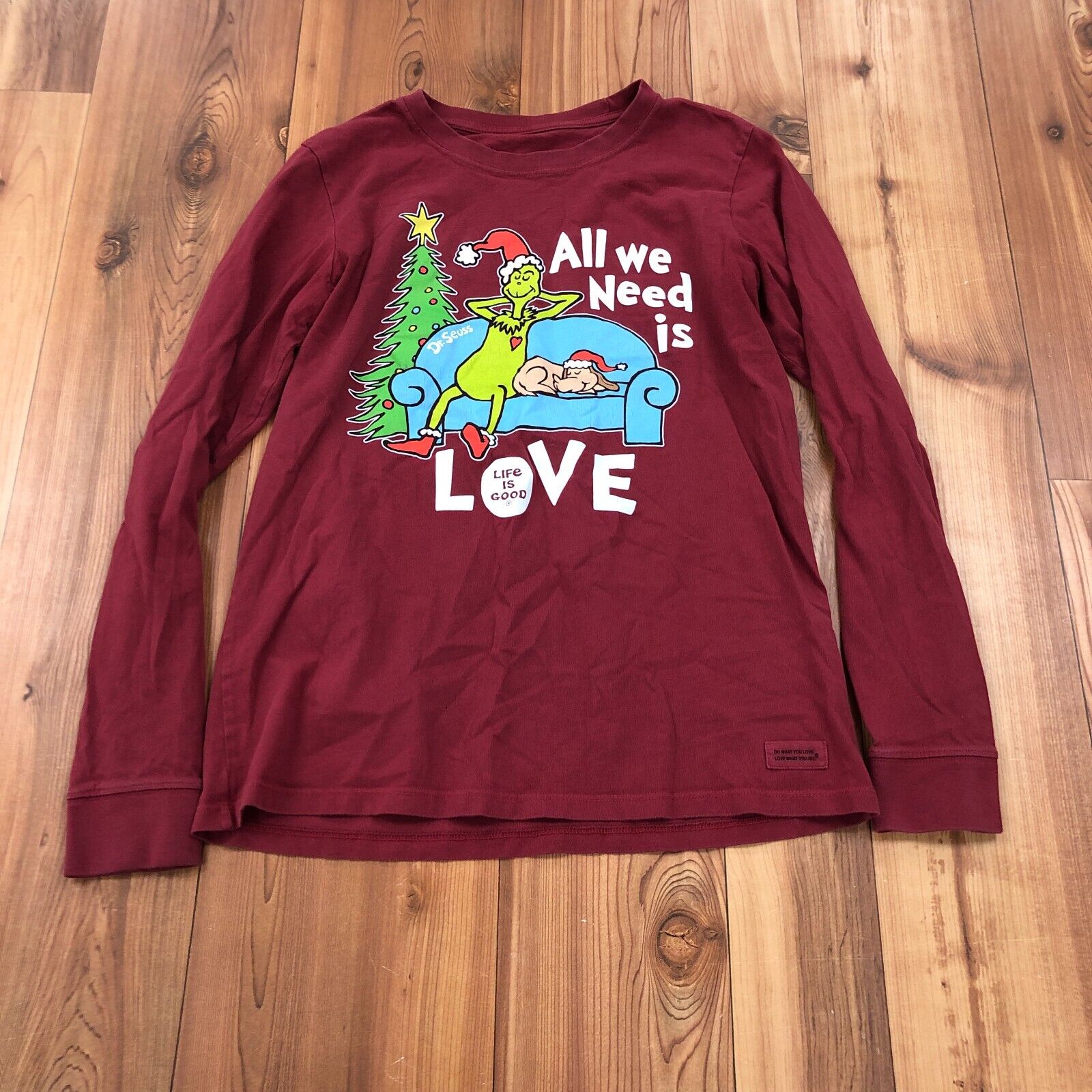 Life Is Good Burgundy Long Sleeve Dr. Seuss Holiday Graphic T-Shirt Adult M
