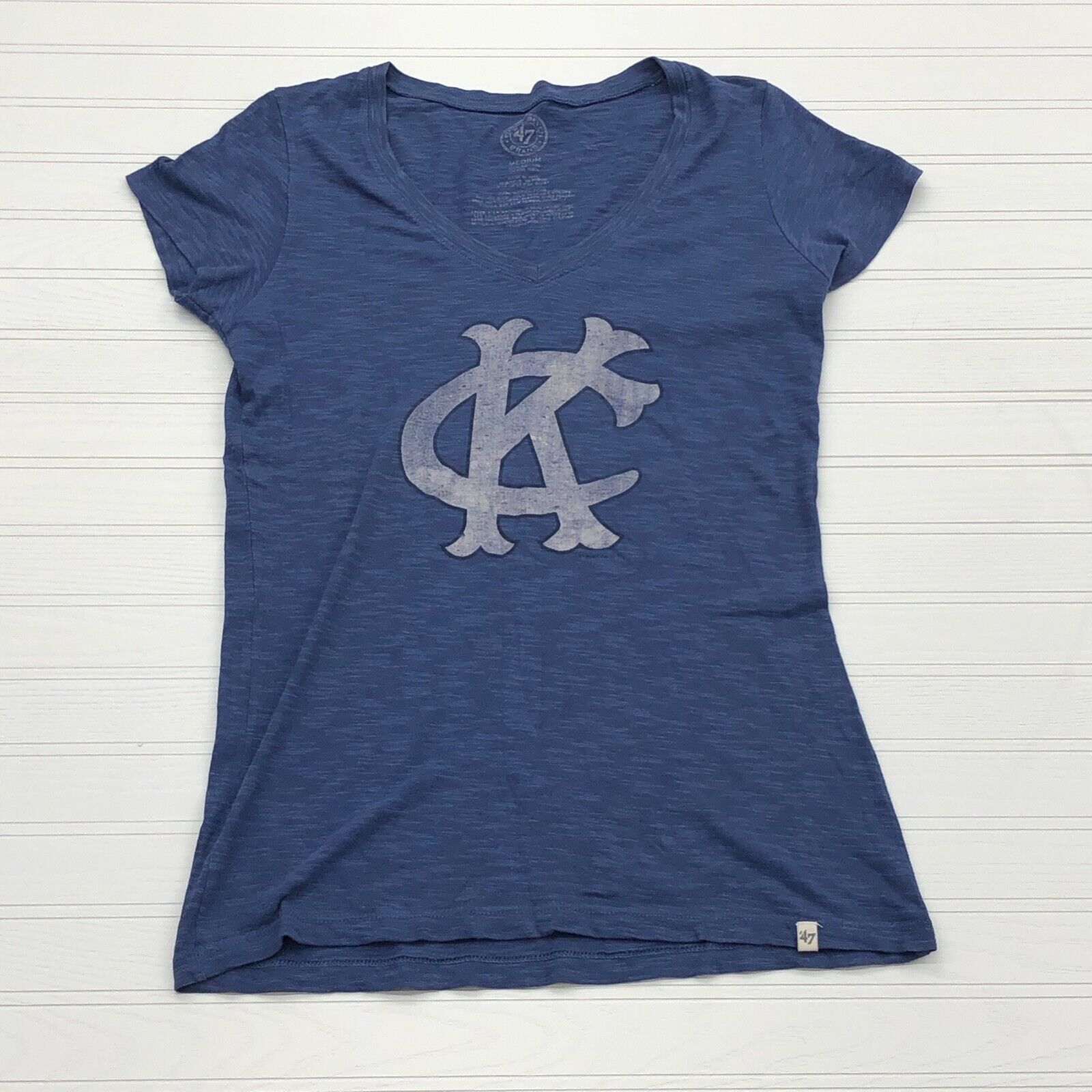 '47 Brand Kansas City KC Logo Women's Blue V-Neck T-Shirt Woman's Size M *