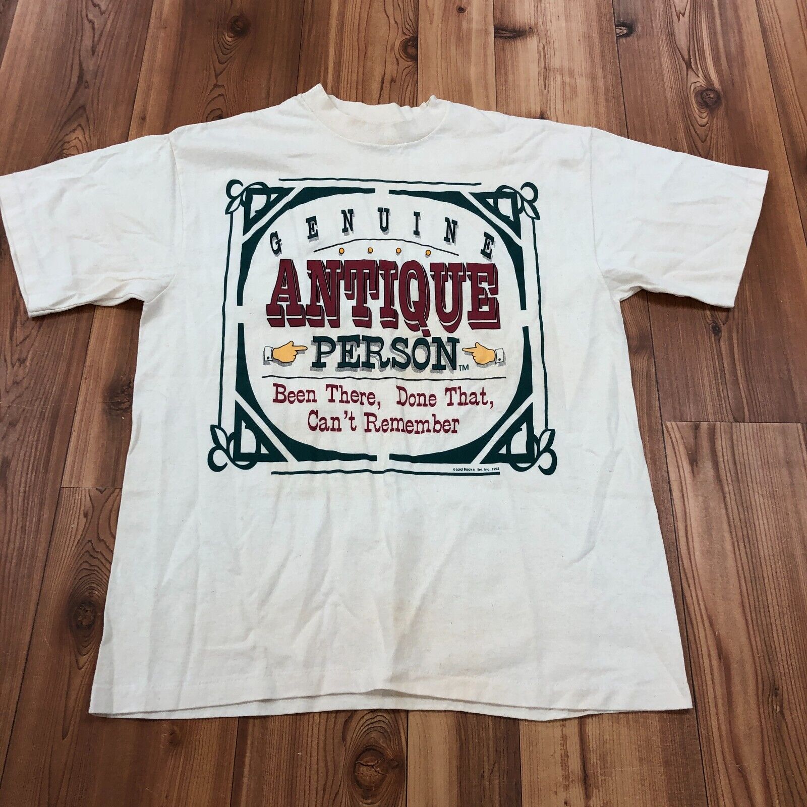 Vintage P.K. Clothing Co. Ivory Short Sleeve Genuine Antique Person T-Shirt L
