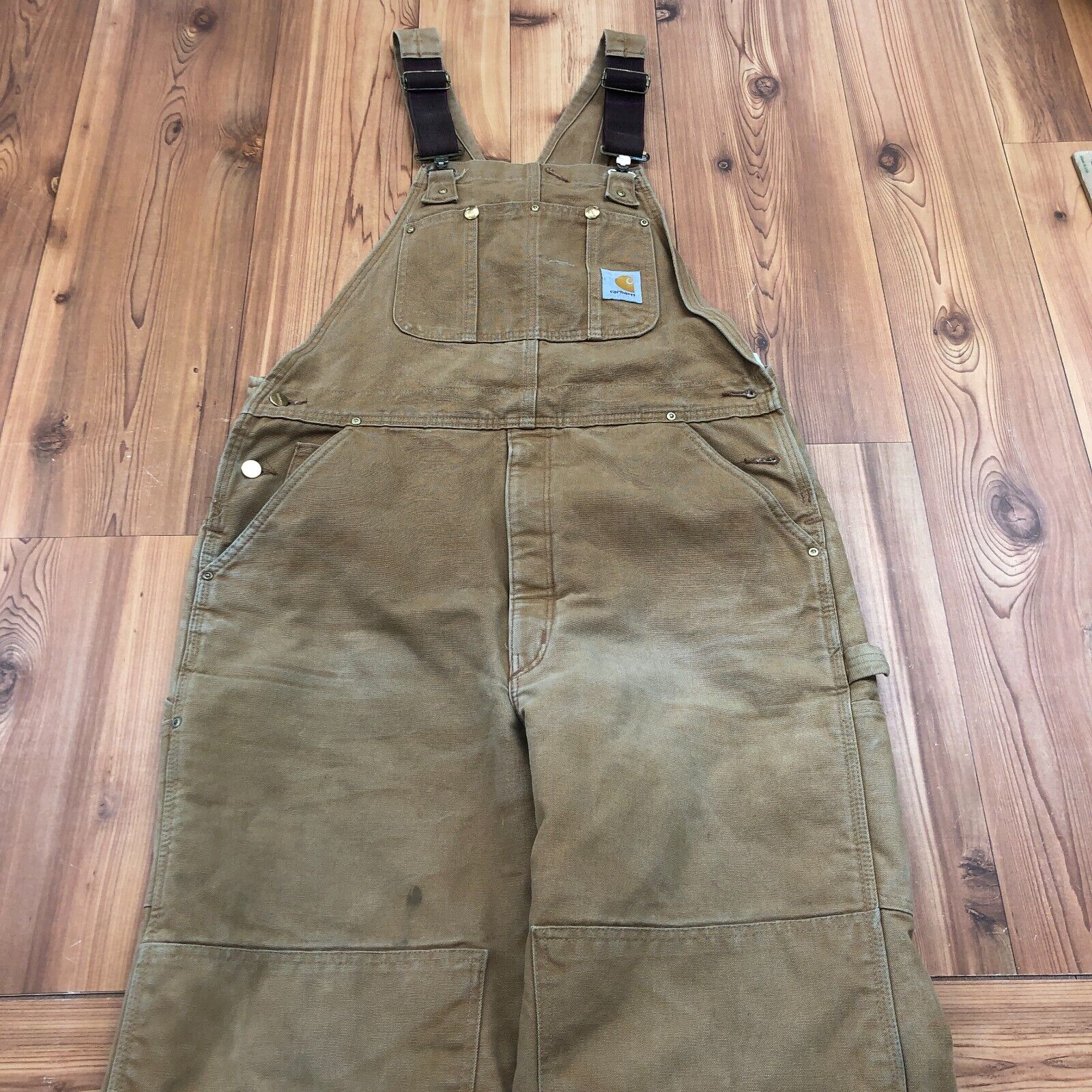 Carhartt Brown Quilted Lined Union Labor Suspender Overalls Men Size 38X34
