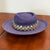 Vintage Purple Solid Straw Flat Brim Rhinestoned Fedora Hat One Size Fits All
